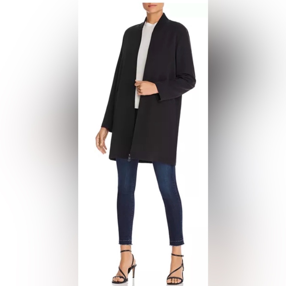 Eileen Fisher Long Flight Jacket in black with a two-way zip closure M